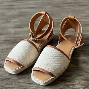 rag & bone Cream Canvas and Tan Leather Espadrille Sandals - Women